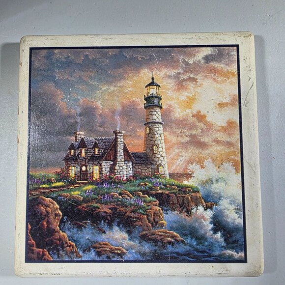 Lighthouse Ceramic Coasters Set Of 3 With Cork Backing beachcore ocean nautical - Picture 3 of 5